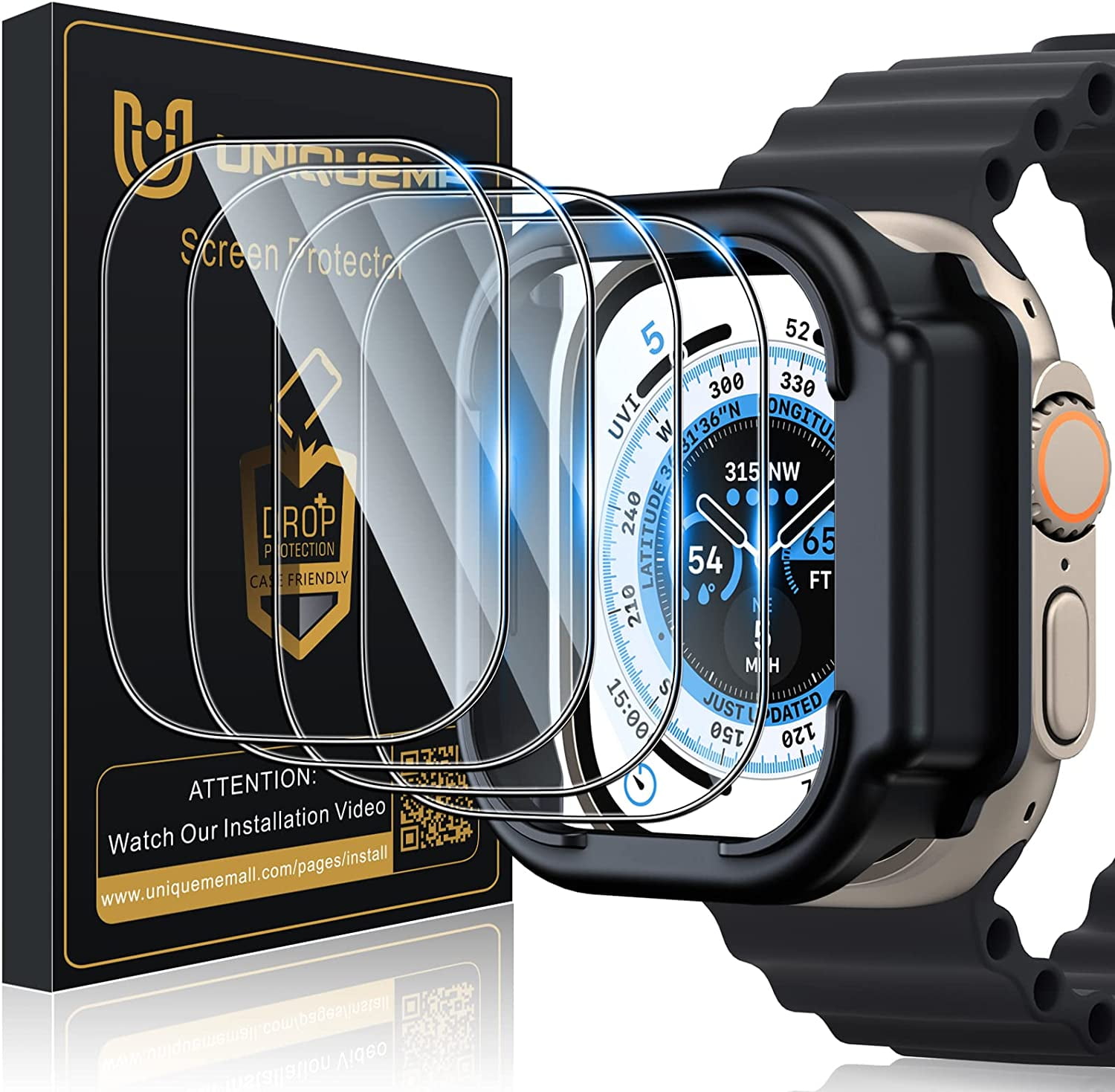 UniqueMe for Apple Watch Ultra 2 Apple Watch Ultra Screen Protector 49mm Military Grade Shockproof Case Friendly Anti Scratch Bubble Free Tempered Glass Clear Cover for iWatch Ultra 4 Pack Walmart