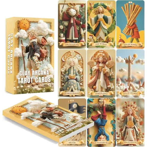 UniqueUnique Tarot Deck, 78 Clay Tarot Cards for Beginners and Experienced Readers, with Guidebook, Tools for Reflection