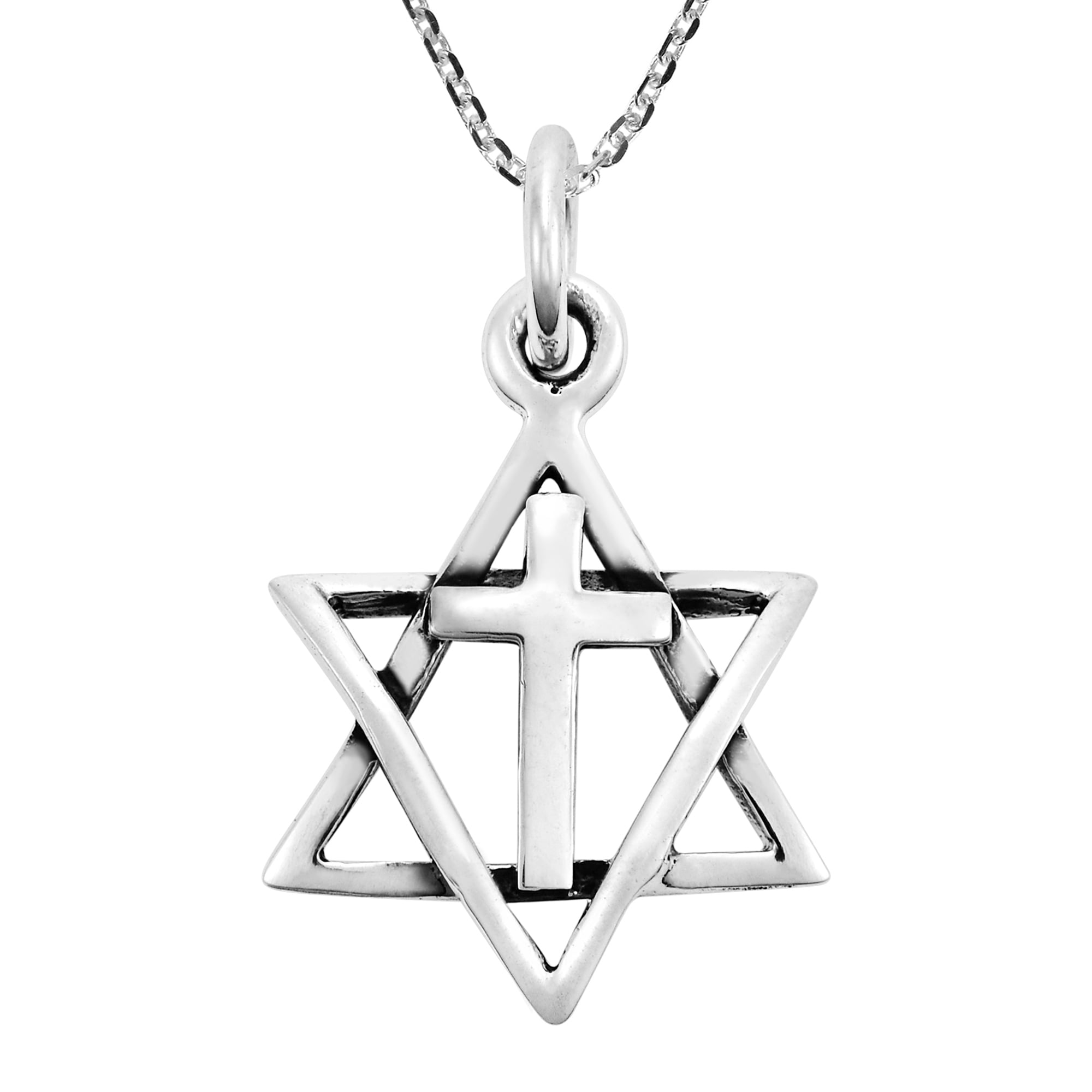 AERAVIDA Uniquely Beautiful Star of David & Cross Sterling Silver Necklace