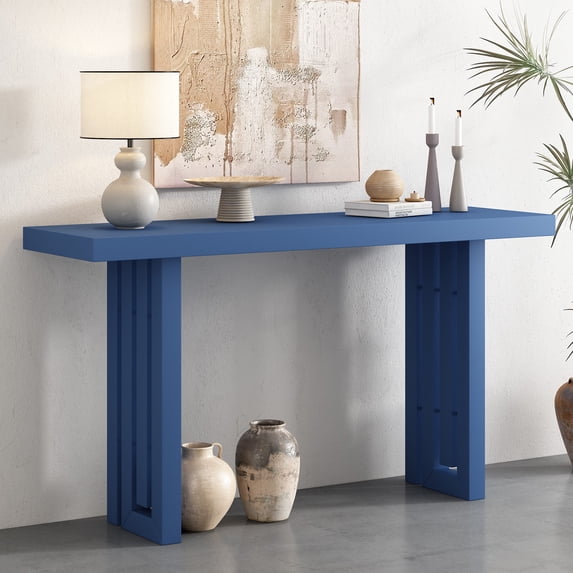 Uniquely Designed Oak Veneer Console Table with Distinctive Side Shapes, Suitable for Entryway, Hallway, Living Room, Foyer, Corridor (Navy Blue)