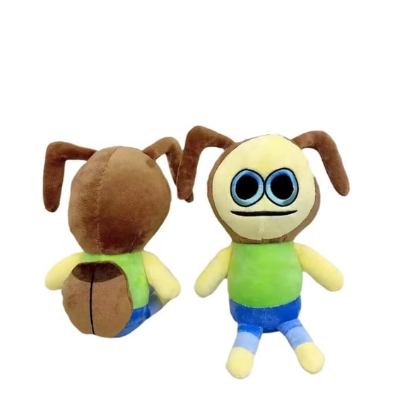 Uniquely shaped cartoon plush toy with long drooping ears and big eyes, filled with soft cotton