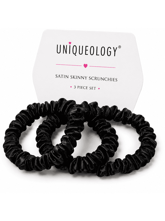 Satin Silk Hair Ties No Damage - Satin Scrunchies for Women - Silk Scrunchies - Ponytail Holders - Black Hairties