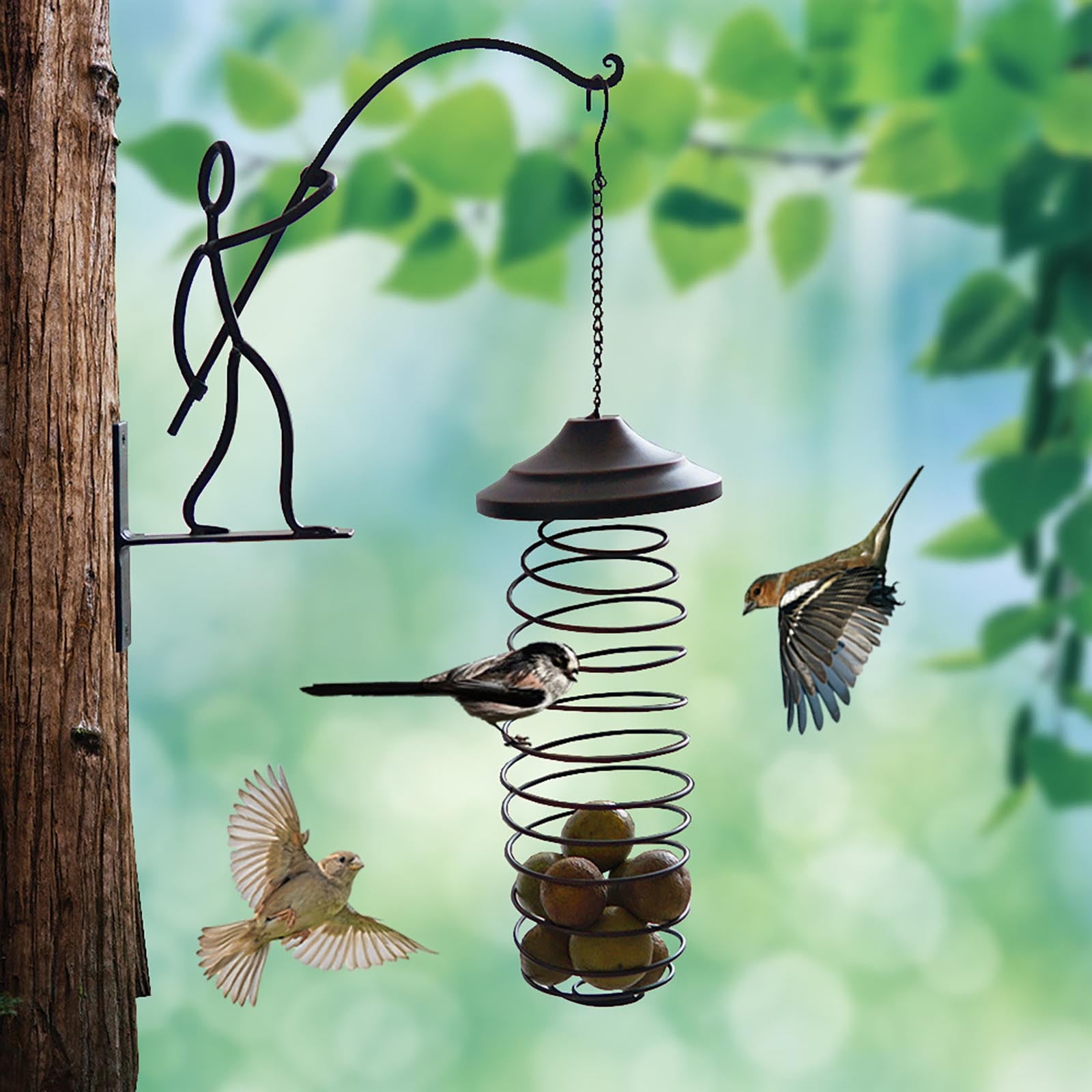 Uniques Iron Art Birds Feeder,17.7x6.2Inch Stylish Hanging Birds Feeder for Outdoor,Grease Ball Holders Feeder,Easys to Clean and Fills,Ideal Decorations for Patios,Gardens,Backyards(1x Bracket)