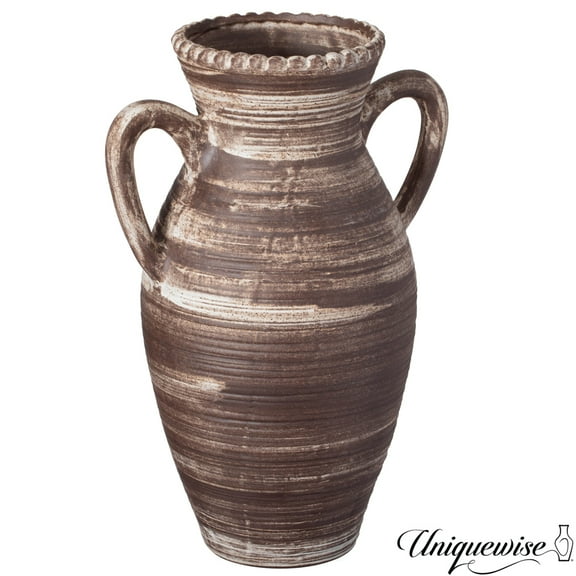 Uniquewise 12" Whitewashed Ceramic Flower Vase Rustic Farmhouse Pottery for Home Decor Table Shelf Living Room Bedroom Kitchen & Office, Distressed Vintage Decorative Accent Modern Country Centerpiece