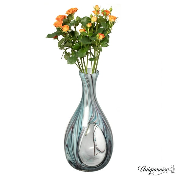 Uniquewise 16-Inch Multitone Glass Table Vase in Blue Hue - Minimalist, Decorative Boho Vase with Rustic Farmhouse Style, Home Decor - Living Room, Bedroom Table, Kitchen Shelf, or Office Desk Decor