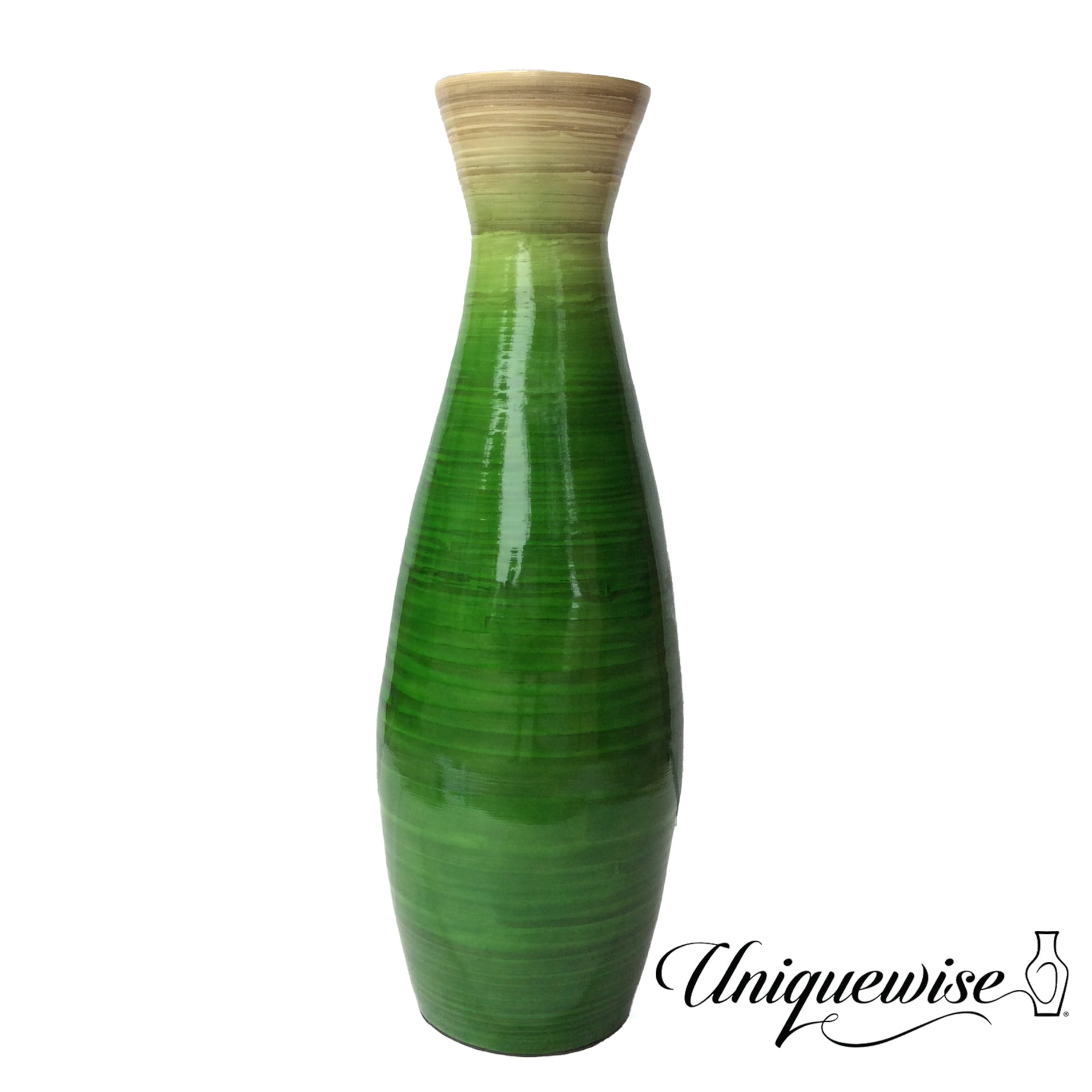 Glossy Green Bamboo Floor Vase with Natural Tone Accent