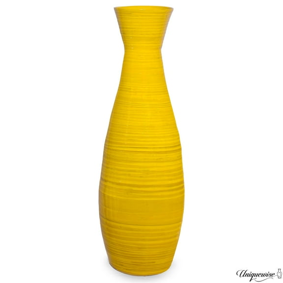 Uniquewise 24" Tapered Cylindrical Tall Bamboo Floor Vase with Flared Trumpet Top Decorative Accent for Dried Flowers Pampas Grass and Branch Arrangements Stylish Home and Office Decor Piece, Yellow