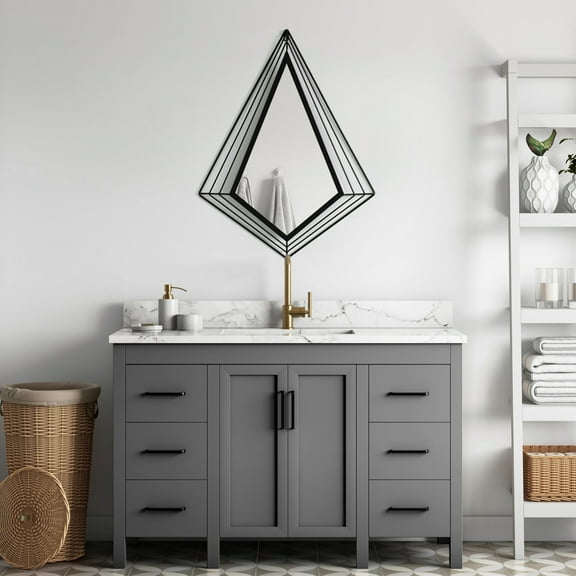 Uniquewise 27-Inch-Tall Decorative Tiered Diamond Shaped Black Metal Frame Wall Mounted Modern Mirror - A Stunning Accent for Your Living Room, Bedroom, Vanity, Entryway, or Hallway