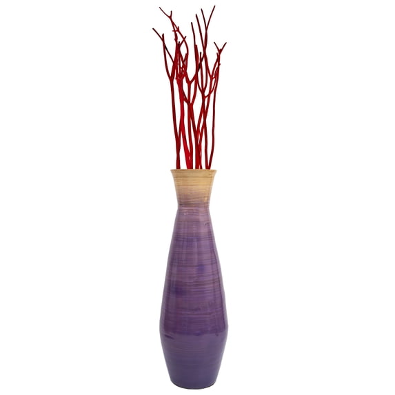 Uniquewise 28" Classic Bamboo Floor Vase Handmade, For Dining, Living Room, Entryway, Fill Up With Dried Branches Or Flowers, Glossy Purple,