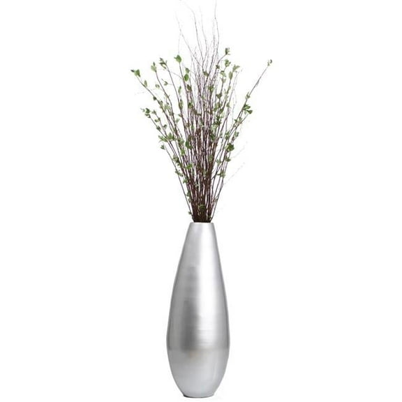 Uniquewise 31.5" Spun Bamboo Tall Floor Vase - Sleek Matte Finish, Elegant Home Decoration, Modern Accent Piece, Living Room Decor Large Silver