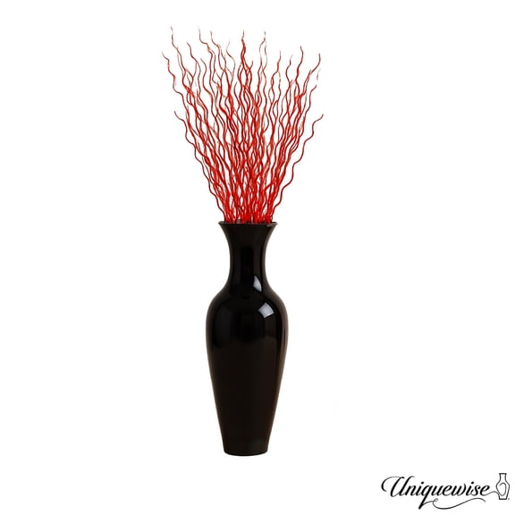 Uniquewise 37" Tall Decorative Black Flared Bamboo Floor Vase with 12-Piece 59" Natural Dried Red Mulberry Twig Fillers Modern Home & Office Decor Accent for Living Room Entryway or Corner Display
