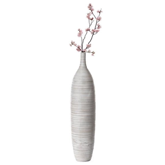 Uniquewise Modern Decorative Bottle Shape White Floor Vase Ribbed Design Medium