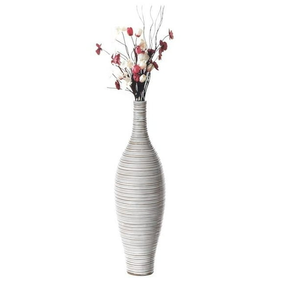 Uniquewise Modern Decorative Bottle Shape White Floor Vase Ribbed Design Small