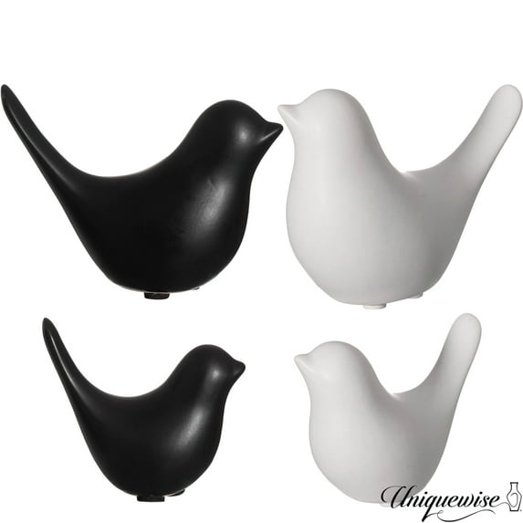 Uniquewise Set of 4 Ceramic Bird Statues Gift & Decorative Accents for Living Room Bedroom Office Desktop Shelves Coffee Tables Cottage Spaces or Farmhouse Aesthetics Ideal for Minimalist Interiors
