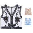 thumbnail image 1 of Unir Boho V-Neck Sleeveless Vest for Women, Floral Embroidered Cropped, Casual Everyday Lightweight Woven Summer Outerwear, 1 Piece, S-L, 1 of 7