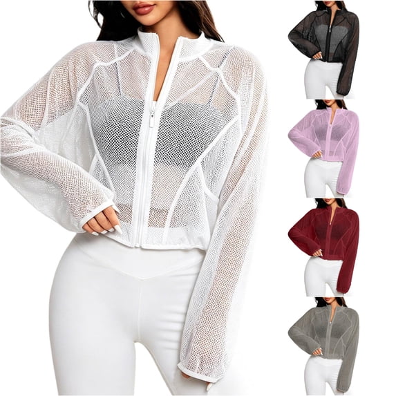 Unir Breathable Long Sleeve Athletic Cover Up for Women, Sheer Mesh Full Zip, Lightweight Workout Yoga Outerwear for Gym, 1 Piece, S-XL