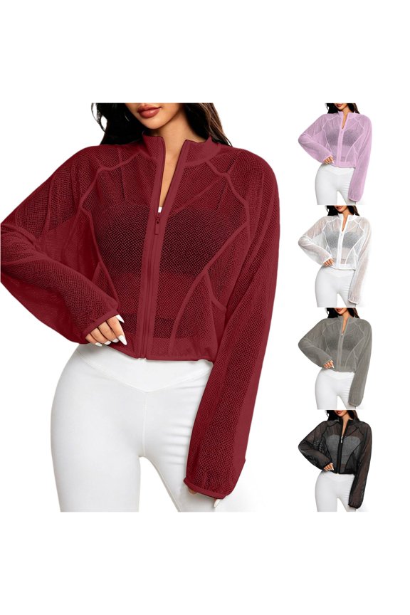 Breathable Long Sleeve Athletic Cover Up for Women, Sheer Mesh Full Zip, Lightweight Workout Yoga Outerwear for Gym, 1 Piece, S-XL