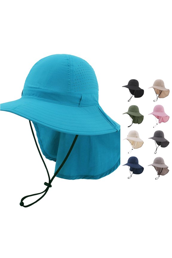 Breathable Mesh Hiking Sun Hat for Men Women, Wide Brim with Neck Flap, UPF 50+ UV Protection, 1 Piece, One Size
