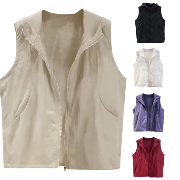 Unir Breathable Outdoor Hiking Vest for Women, Hooded Zip Up, Mesh Lined Sun Protective Outerwear, 1 Piece, M-XXXL, Plus Size Friendly