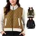 thumbnail image 1 of Unir Cable Knit Sleeve Quilted Puffer Coat for Women, Stand Collar Full Zip with Pockets, Relaxed Fit Everyday Fall Outerwear, 1 Piece, XS-L, 1 of 4