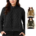 thumbnail image 1 of Unir Cable Knit Sleeve Quilted Puffer Coat for Women, Stand Collar Full Zip with Pockets, Relaxed Fit Everyday Fall Outerwear, 1 Piece, XS-L, 1 of 4