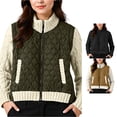 thumbnail image 1 of Unir Cable Knit Sleeve Quilted Puffer Coat for Women, Stand Collar Full Zip with Pockets, Relaxed Fit Everyday Fall Outerwear, 1 Piece, XS-L, 1 of 4