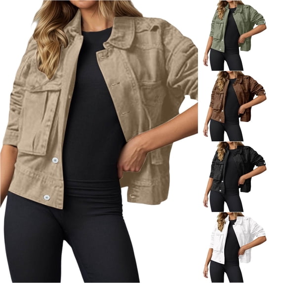 Unir Casual Denim Trucker Jacket for Women, Button Closure Side Pockets, Everyday Relaxed Fit Fall Outerwear, 1 Piece, S-XXL, Plus Size Friendly