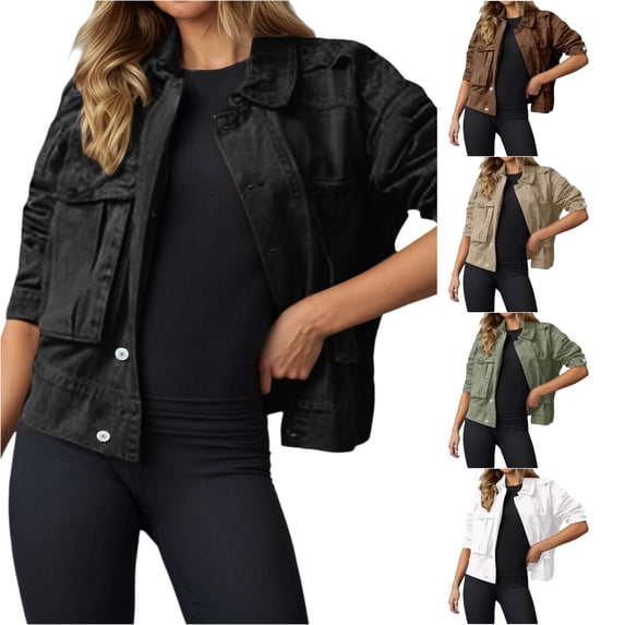 Unir Casual Denim Trucker Jacket for Women, Button Closure Side Pockets, Everyday Relaxed Fit Fall Outerwear, 1 Piece, S-XXL, Plus Size Friendly