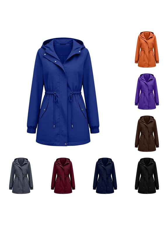 Casual Drawstring Hooded Windbreaker for Women, Full Zip Front, Durable Nylon Everyday Outerwear with Kangaroo Pockets, 1 Piece, S-XXL, Plus Size Friendly
