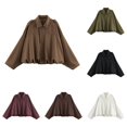 thumbnail image 1 of Unir Casual Suede Bomber Jacket for Women, Turn-Down Collar Long Sleeve, Elastic Hem Relaxed Fit Everyday Outerwear, 1 Piece, S-L, 1 of 4