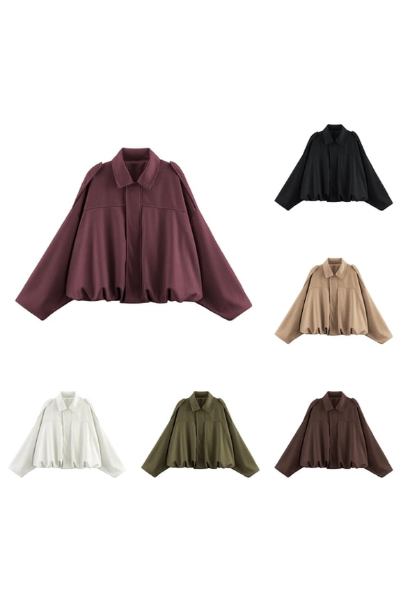 Casual Suede Bomber Jacket for Women, Turn-Down Collar Long Sleeve, Elastic Hem Relaxed Fit Everyday Outerwear, 1 Piece, S-L