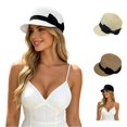 thumbnail image 1 of Unir Casual Newsboy Straw Hat for Women, Short Brim with Bow Detail, Lightweight Summer Sun Hat, 1 Piece, One Size, 1 of 6