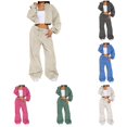 thumbnail image 1 of Unir Casual Pant Suits For Women, Zip‑Up Cropped Hooded Long Sleeve Fleece Top And Drawstring Wide Leg Sweatpants Two‑Piece Lounge Travel Tracksuit Outfit, Polyester Women Co‑Ord Set, S‑XL, 1 of 5