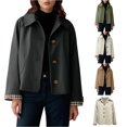 thumbnail image 1 of Unir Casual Turn-Down Collar Short Jacket for Women, Button Front, Relaxed Fit Everyday Polyester Outerwear with Pockets, 1 Piece, S-XXL, Plus Size Friendly, 1 of 6