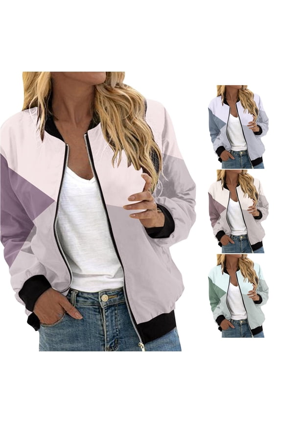 Casual Zip Up Bomber Jacket for Women, Collared Long Sleeve with Side Pockets, Lightweight Everyday Fall Outerwear, 1 Piece, S-XXL, Plus Size Friendly