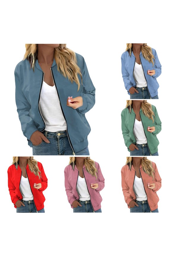 Comfortable Zip Up Baseball Jacket for Women, Ribbed Collar Long Sleeve with Pockets, Soft Casual Everyday Outerwear, 1 Piece, S-XXL, Plus Size Friendly