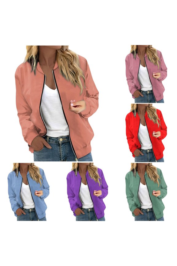 Comfortable Zip Up Baseball Jacket for Women, Ribbed Collar Long Sleeve with Pockets, Soft Casual Everyday Outerwear, 1 Piece, S-XXL, Plus Size Friendly