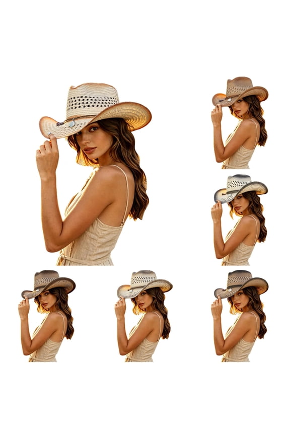 Country Music Festival Straw Hat for Men Women, Wide Brim Hollow Out with Chin Strap, Breathable UV Protection Sun Hat, 1 Piece, One Size