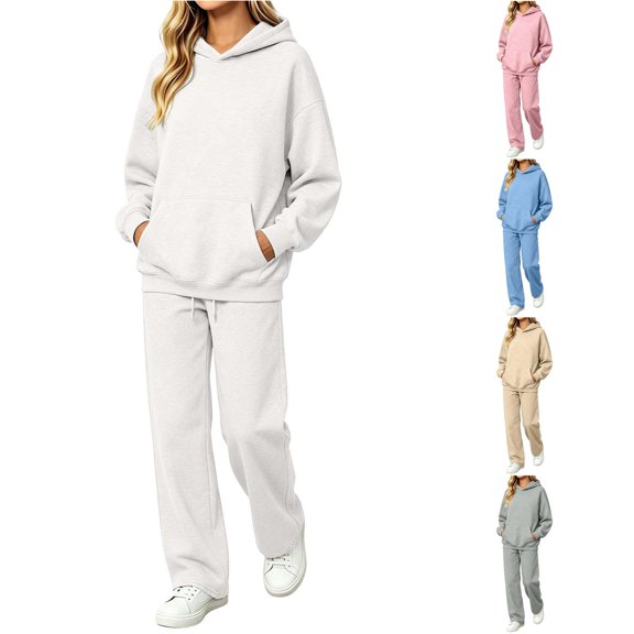 Unir Daily Wear Lined Hoodie Two Piece Set, Resistant Polyester Sweatshirt & Wide Leg Pants Anti-Pilling Casual Tracksuit S-XXXL True To Size