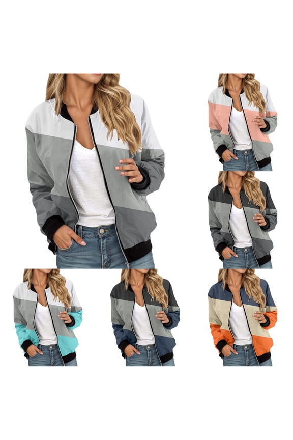 Drop Shoulder Zip Up Casual Jacket for Women, Color Block Oversized, Soft Air Layer Loungewear Outerwear, 1 Piece, XS-6XL, Plus Size Friendly