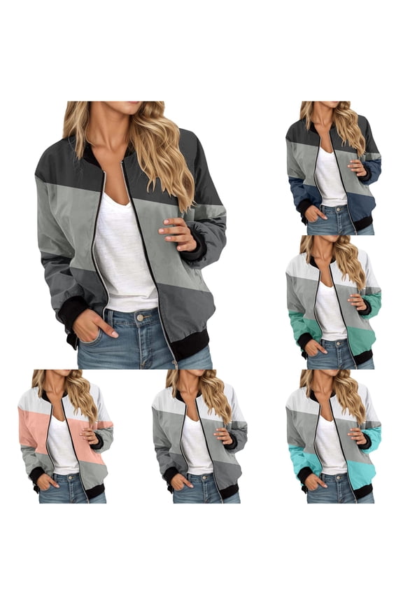 Drop Shoulder Zip Up Casual Jacket for Women, Color Block Oversized, Soft Air Layer Loungewear Outerwear, 1 Piece, XS-6XL, Plus Size Friendly