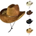 thumbnail image 1 of Unir Embroidered Wide Brim Cowboy Hat for Women, Suede Sun Protection with Chin Strap, Outdoor Western Style Hat, 1 Piece, One Size, 1 of 4