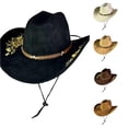 thumbnail image 1 of Unir Embroidered Wide Brim Cowboy Hat for Women, Suede Sun Protection with Chin Strap, Outdoor Western Style Hat, 1 Piece, One Size, 1 of 5