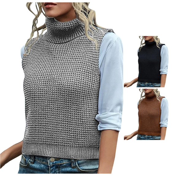 Unir Fall Sweater Vest For Women, Sleeveless Turtleneck Loose Knit Pullover Vest, Cropped Knitted Tank Layering Top, 1 Piece Garment, S‑M‑L, True To Size