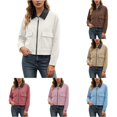 thumbnail image 1 of Unir Leather Collar Corduroy Bomber Jacket for Women, Zip Front, Relaxed Fit Casual Outerwear with Patch Pockets, 1 Piece, XS-L, 1 of 5