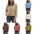 thumbnail image 1 of Unir Leather Collar Corduroy Bomber Jacket for Women, Zip Front, Relaxed Fit Casual Outerwear with Patch Pockets, 1 Piece, XS-L, 1 of 5