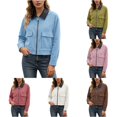 thumbnail image 1 of Unir Leather Collar Corduroy Bomber Jacket for Women, Zip Front, Relaxed Fit Casual Outerwear with Patch Pockets, 1 Piece, XS-L, 1 of 5