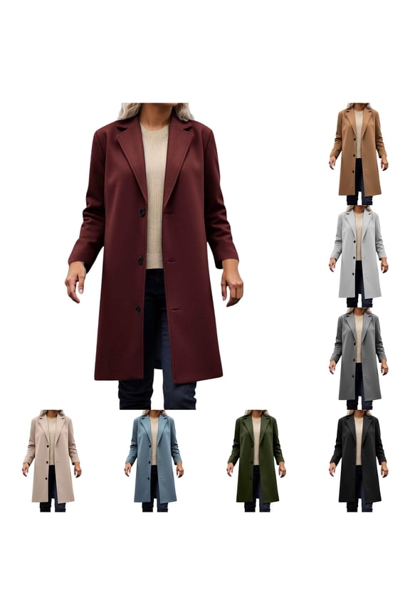 Wool Lapel Collar Long Overcoat for Women, Button Front Relaxed Fit, Casual Everyday Fall Winter Outerwear, 1 Piece, S-XXL, Plus Size Friendly