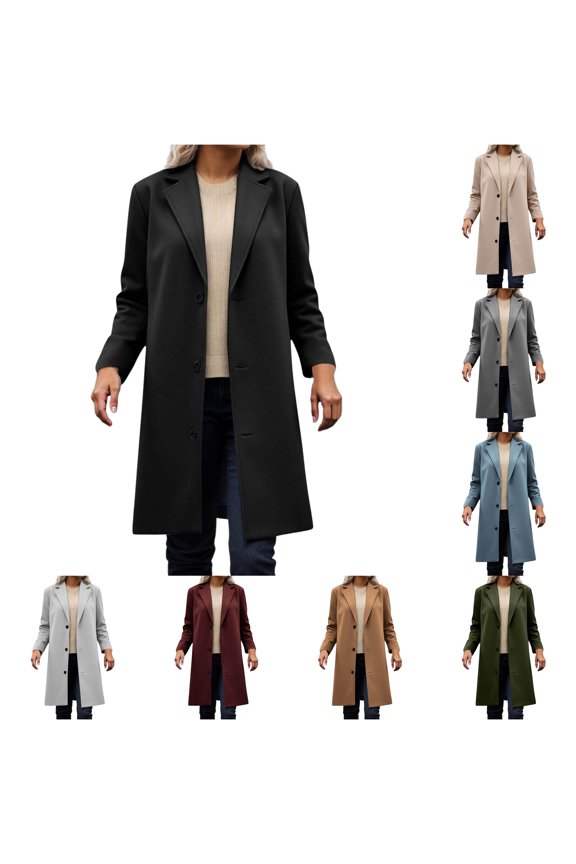 Faux Wool Lapel Collar Long Overcoat for Women, Button Front Relaxed Fit, Casual Everyday Fall Winter Outerwear, 1 Piece, S-XXL, Plus Size Friendly