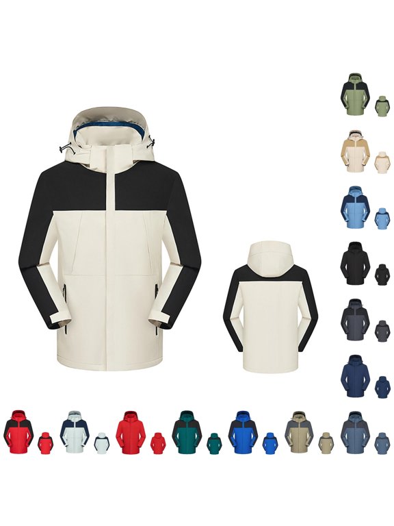 Lined Windproof Mountain Jacket for Unisex, Removable Hood 3-in-1 Design, Water Resistant Casual Outdoor Outerwear, 1 Piece, M-5XL, Plus Size Friendly